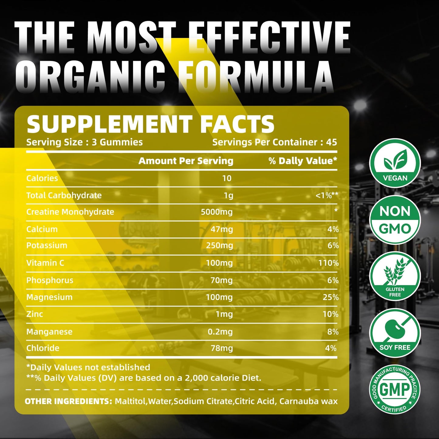 NUTRAGOGO Creatine Monohydrate Gummies – 5g per Serving, Sugar Free, Vegan | Pineapple Electrolyte Chews, 135 Count