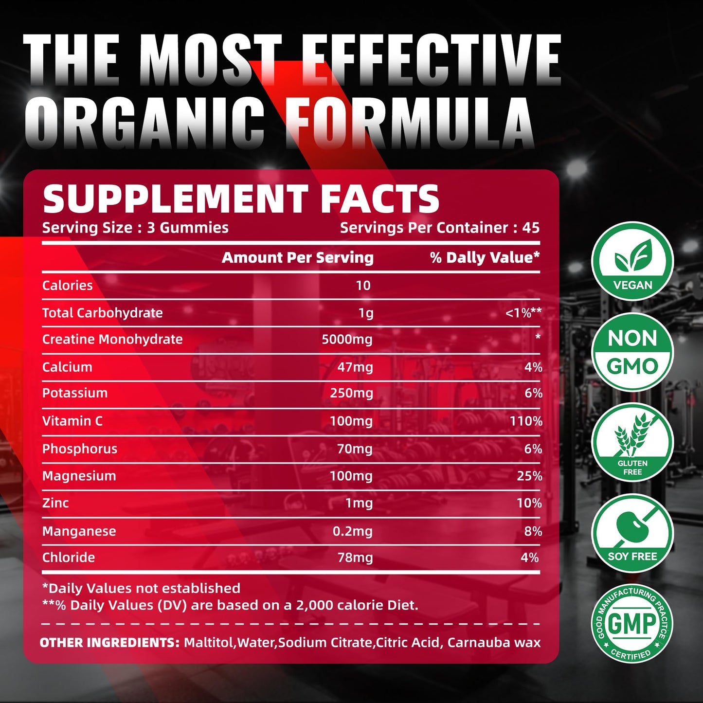 NUTRAGOGO Creatine Monohydrate Gummies – 5g/Serving, Sugar Free, Vegan, 135 Count