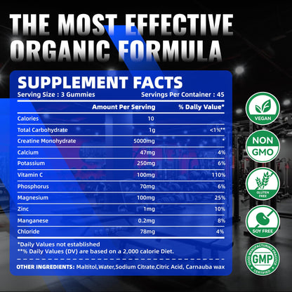 NUTRAGOGO Creatine Monohydrate Gummies – 5g/Serving, Sugar Free, Vegan, Blueberry Electrolyte