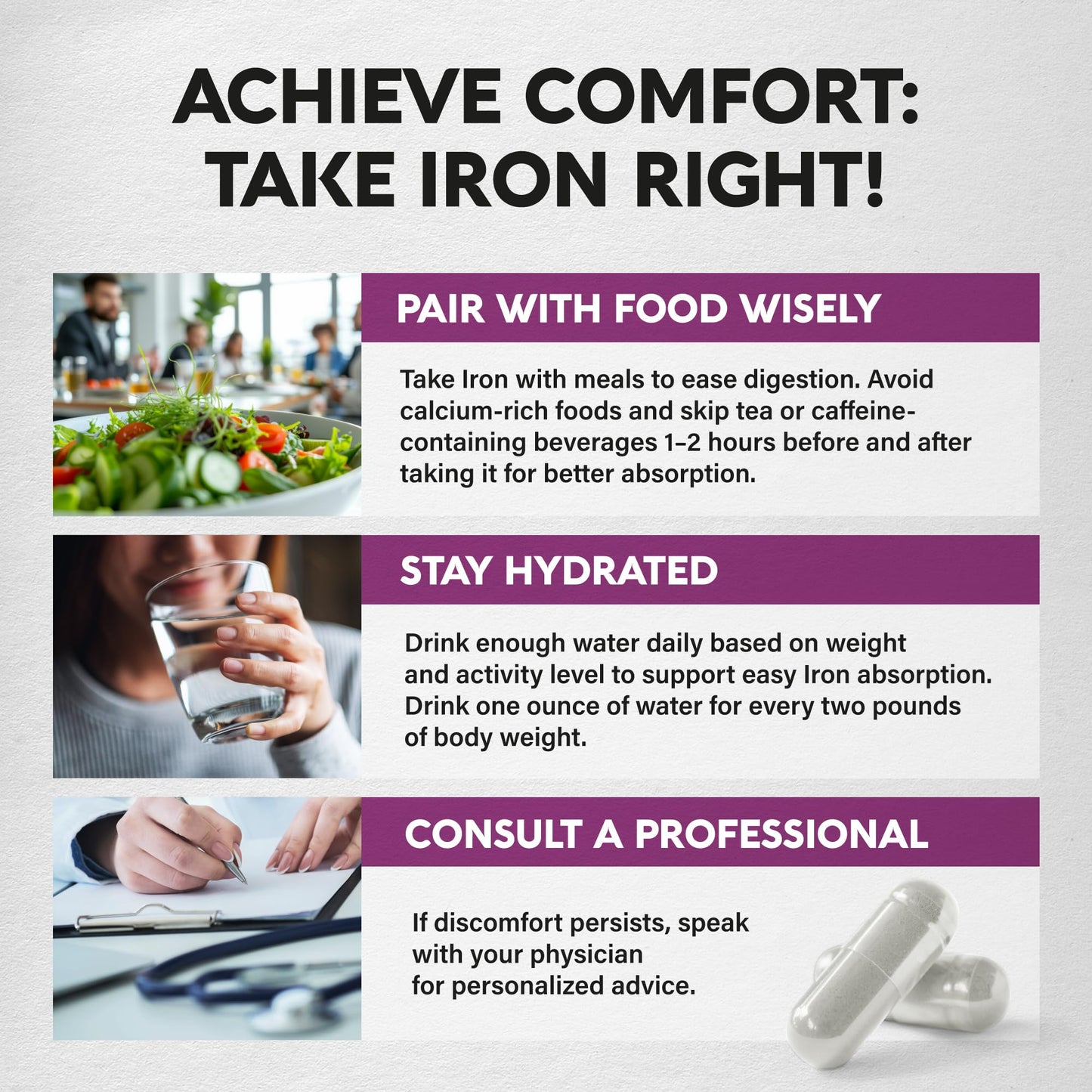 Iron 65mg Slow-Release Supplement for Women | High Absorption | 60 Capsules