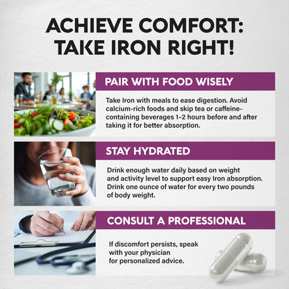 Iron 65mg Slow-Release Supplement for Women | High Absorption | 60 Capsules
