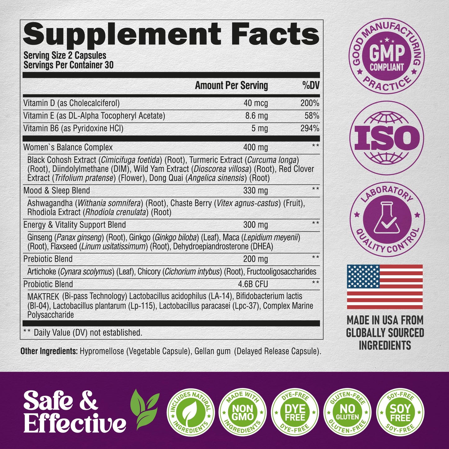 Menopause Supplements 25-in-1: Dong Quai & Black Cohosh | Made in USA