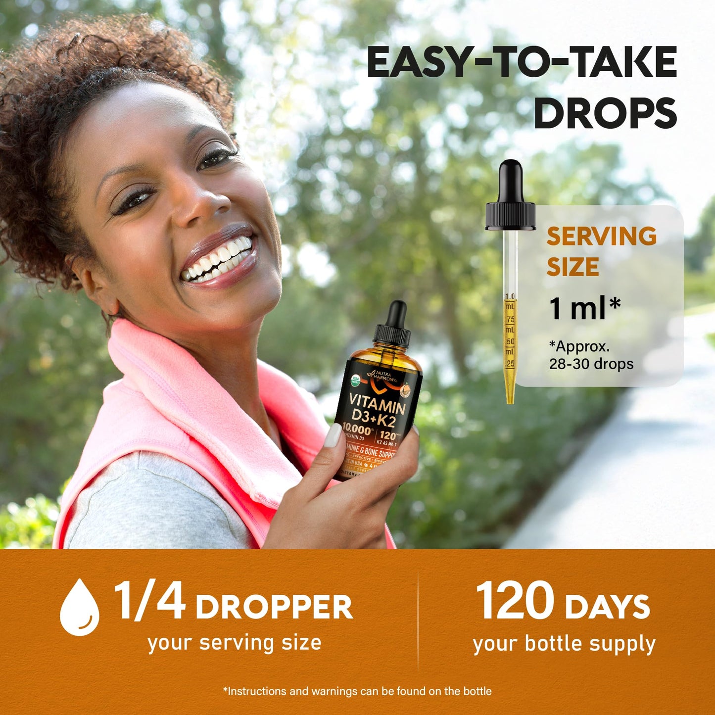 Vitamin D3 K2 USDA Organic Drops – 10,000 IU D3 + 120 mcg MK-7