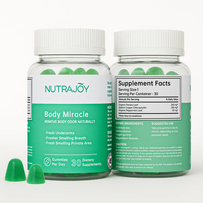 NUTRAJOY Chlorophyll Gummies – Body Odor Eliminator for Women & Men, Digestion Health, Vegan Sugar Free, 30 Gummies