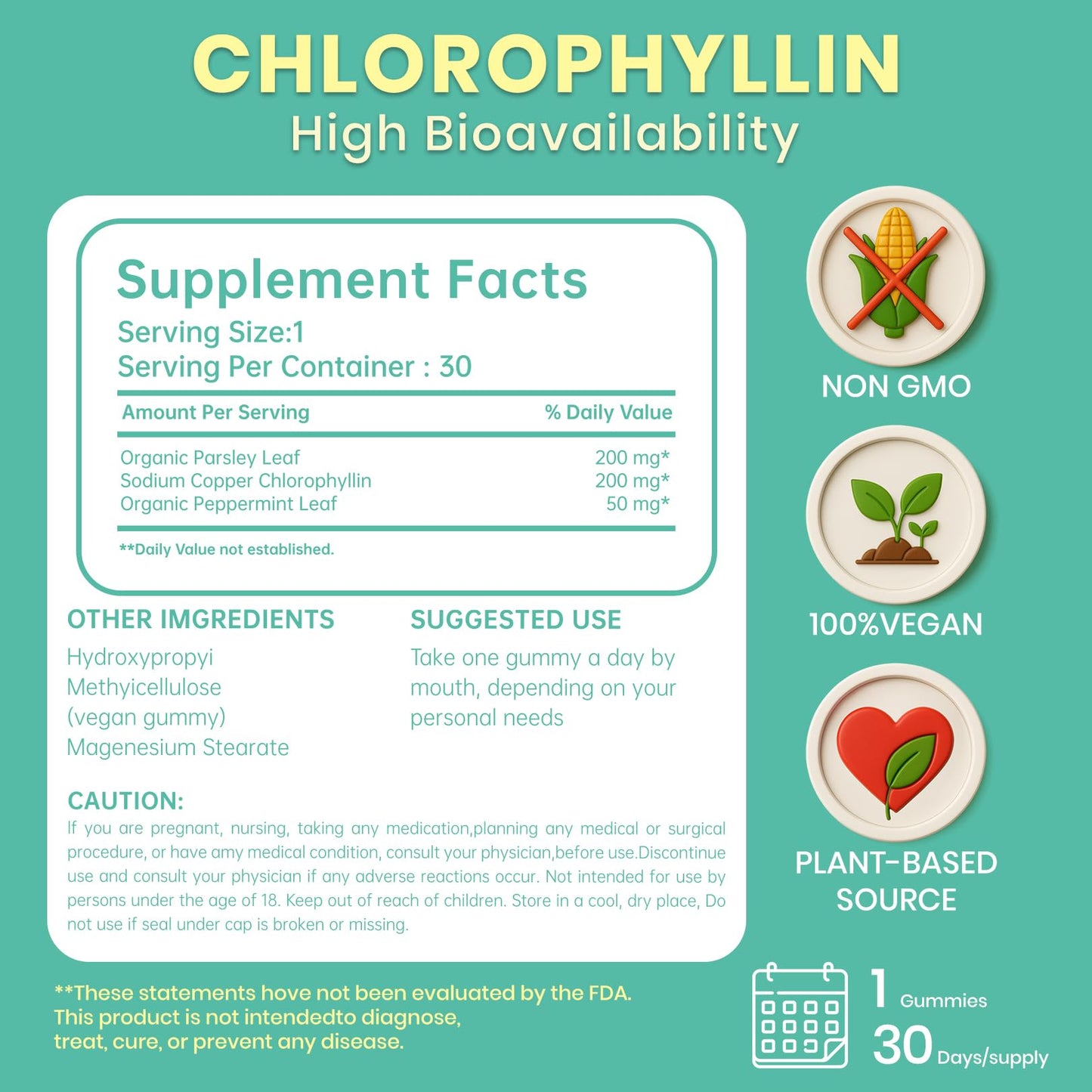 NUTRAJOY Chlorophyll Gummies – Body Odor Eliminator for Women & Men, Digestion Health, Vegan Sugar Free, 30 Gummies