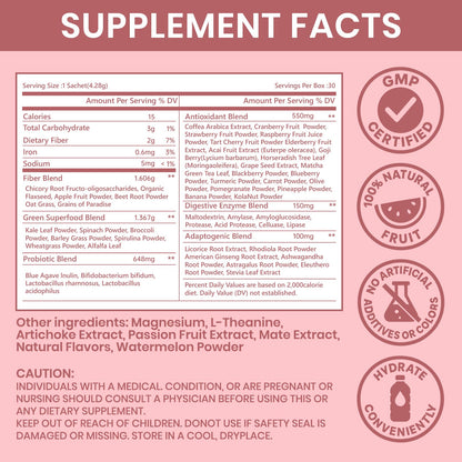 NUTRAJOY Happy Cleaner Gut Health Probiotic Powder - Watermelon Flavor, for Women, 30 Servings