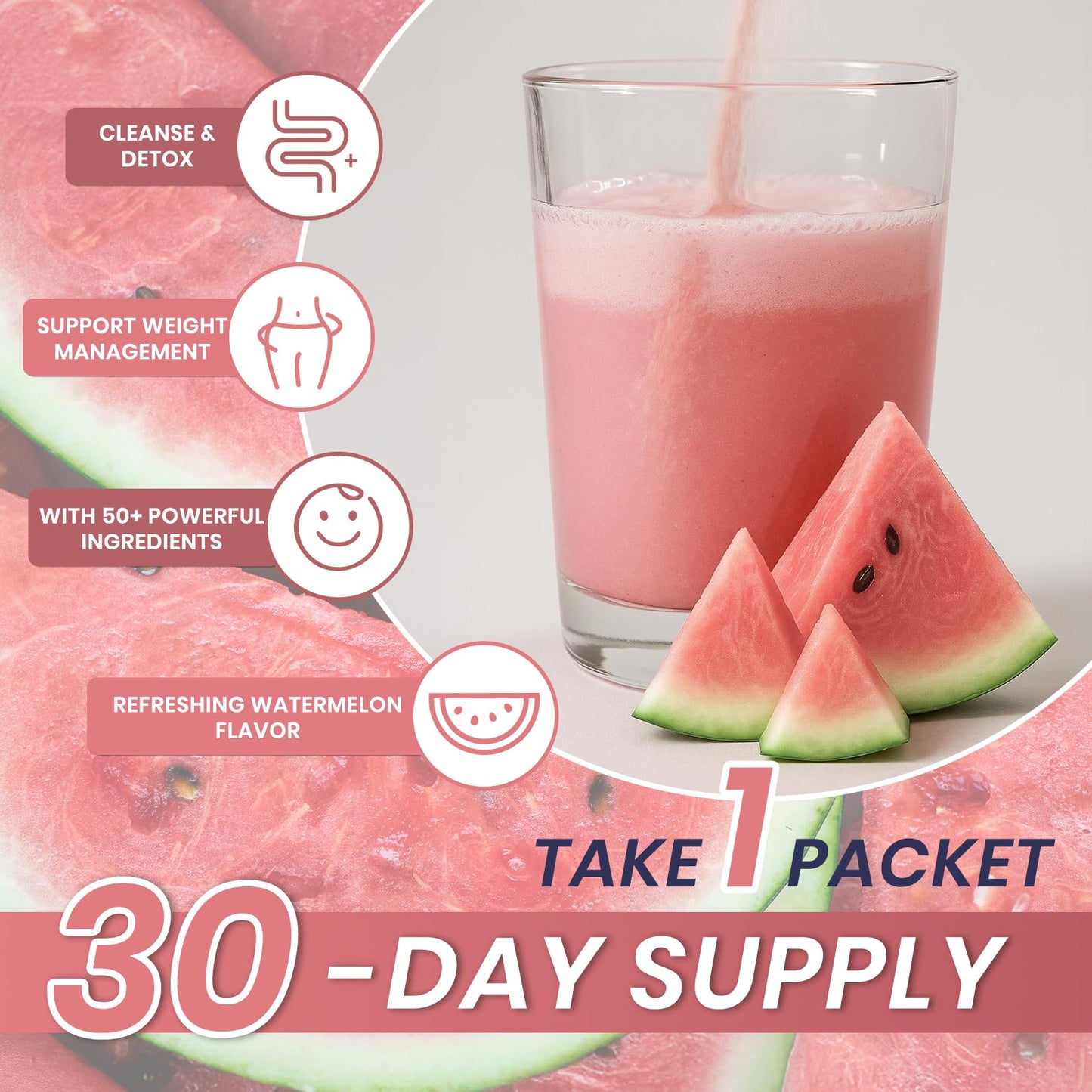 NUTRAJOY Happy Cleaner Gut Health Probiotic Powder - Watermelon Flavor, for Women, 30 Servings