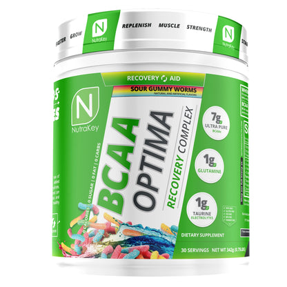NutraKey BCAA Optima Post Workout Recovery Complex - No Sugar, No Carb (Sour Gummy Worms)