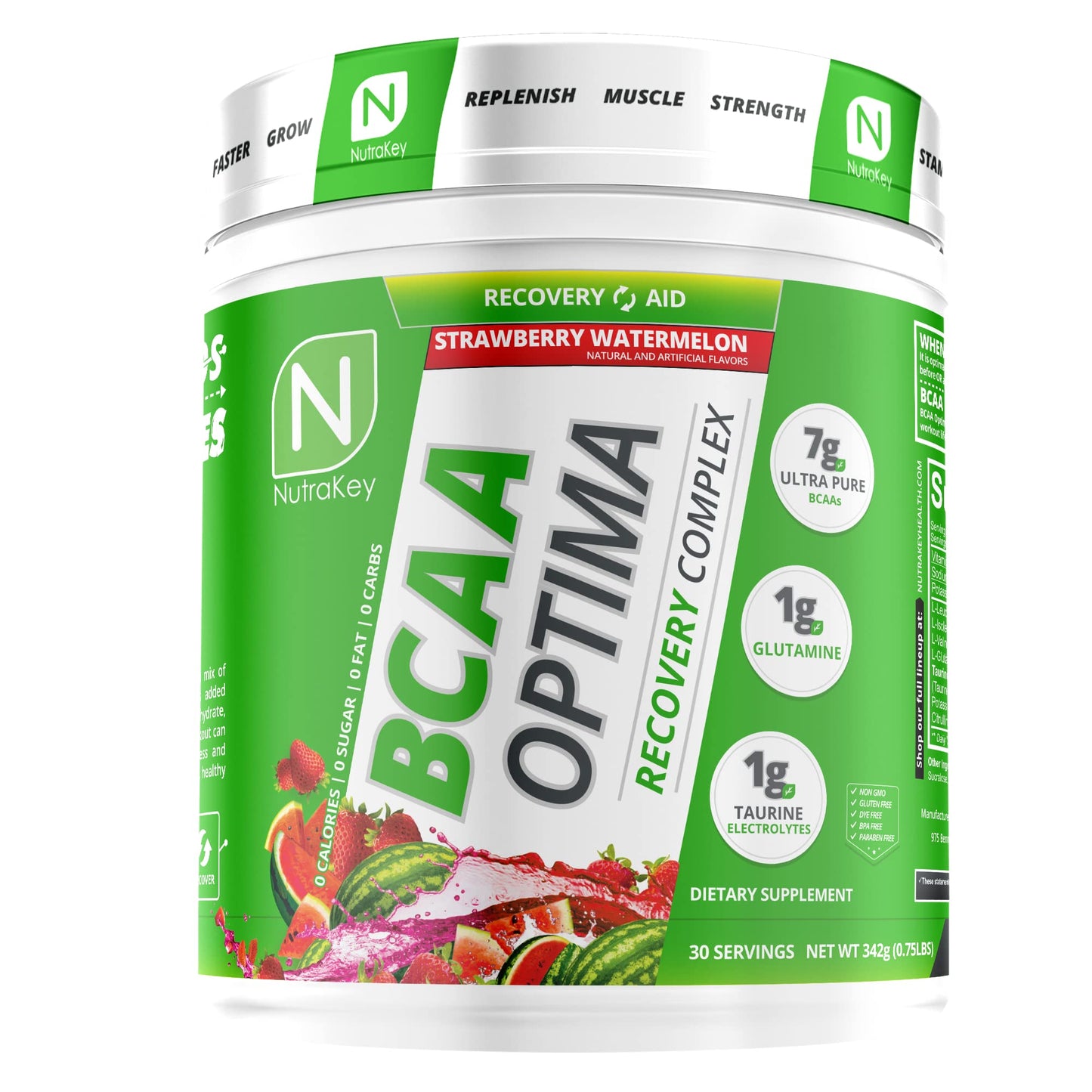NutraKey BCAA Optima Post-Workout Recovery – No Sugar, No Carb | Strawberry Watermelon