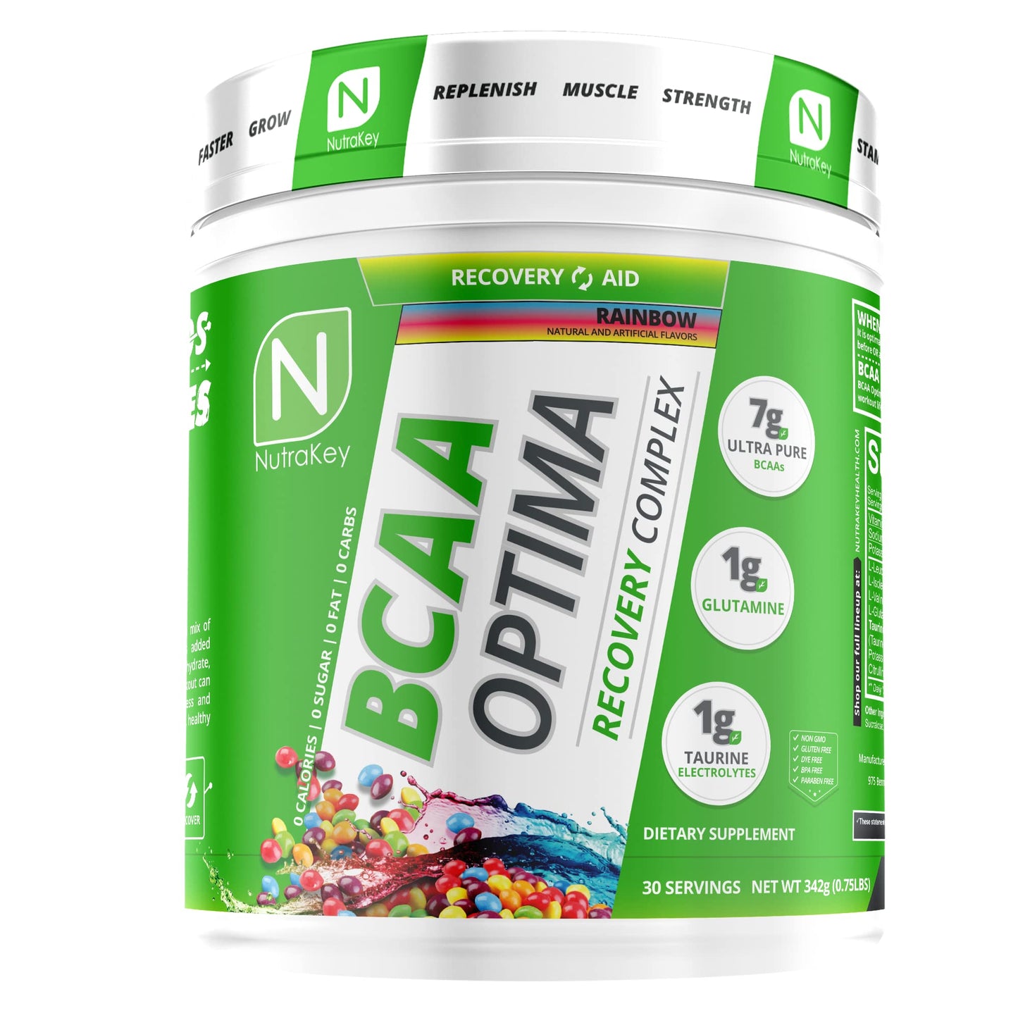 NutraKey BCAA Optima Post Workout Recovery Complex – No Sugar, No Carb | Rainbow