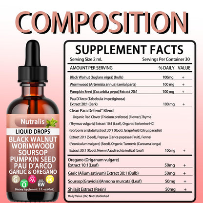 Nutralis Black Walnut Wormwood Gut Cleanse – Liquid Drops for Digestive Health