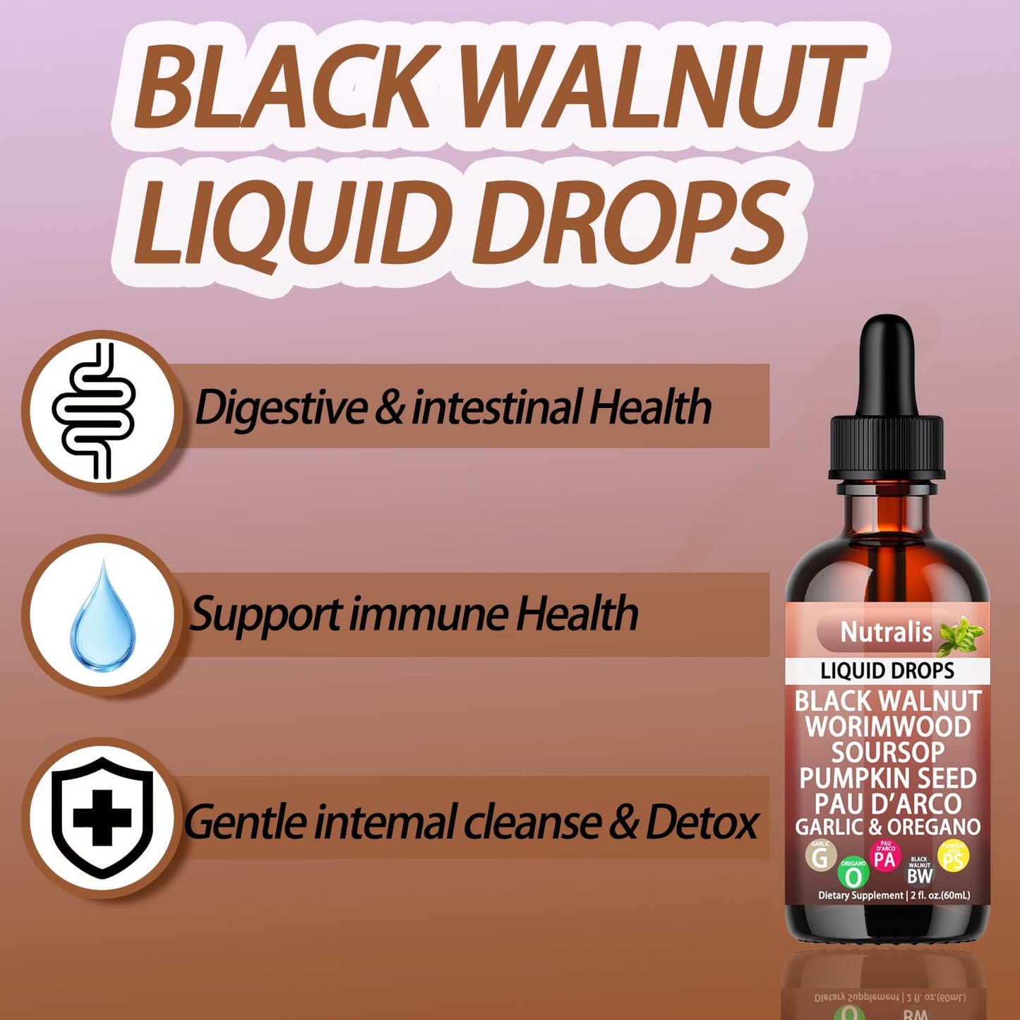 Nutralis Black Walnut Wormwood Gut Cleanse – Liquid Drops for Digestive Health