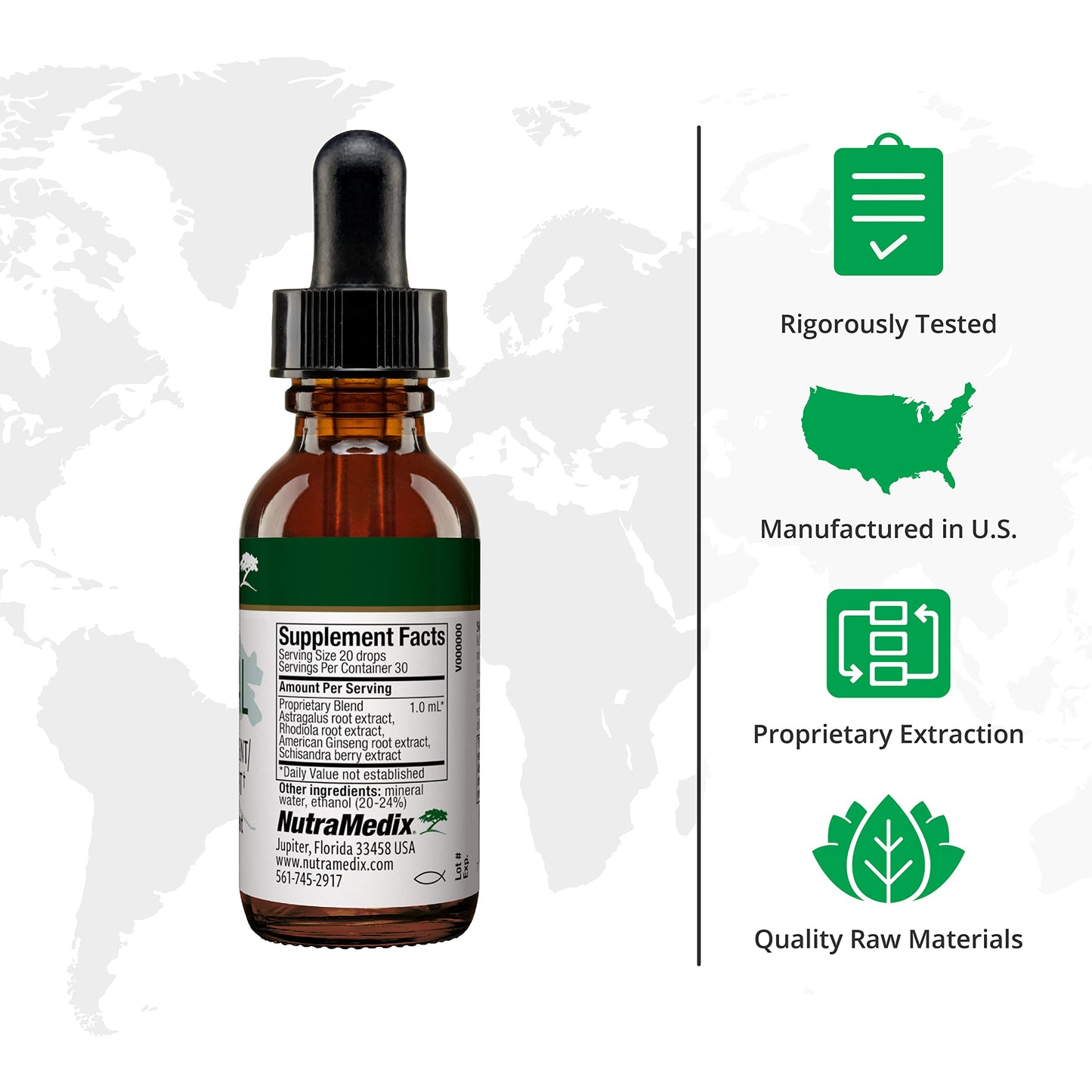 NutraMedix Adrenal Fatigue Supplement – Astragalus, Rhodiola, Schisandra & Ginseng (Vegan, 1oz)