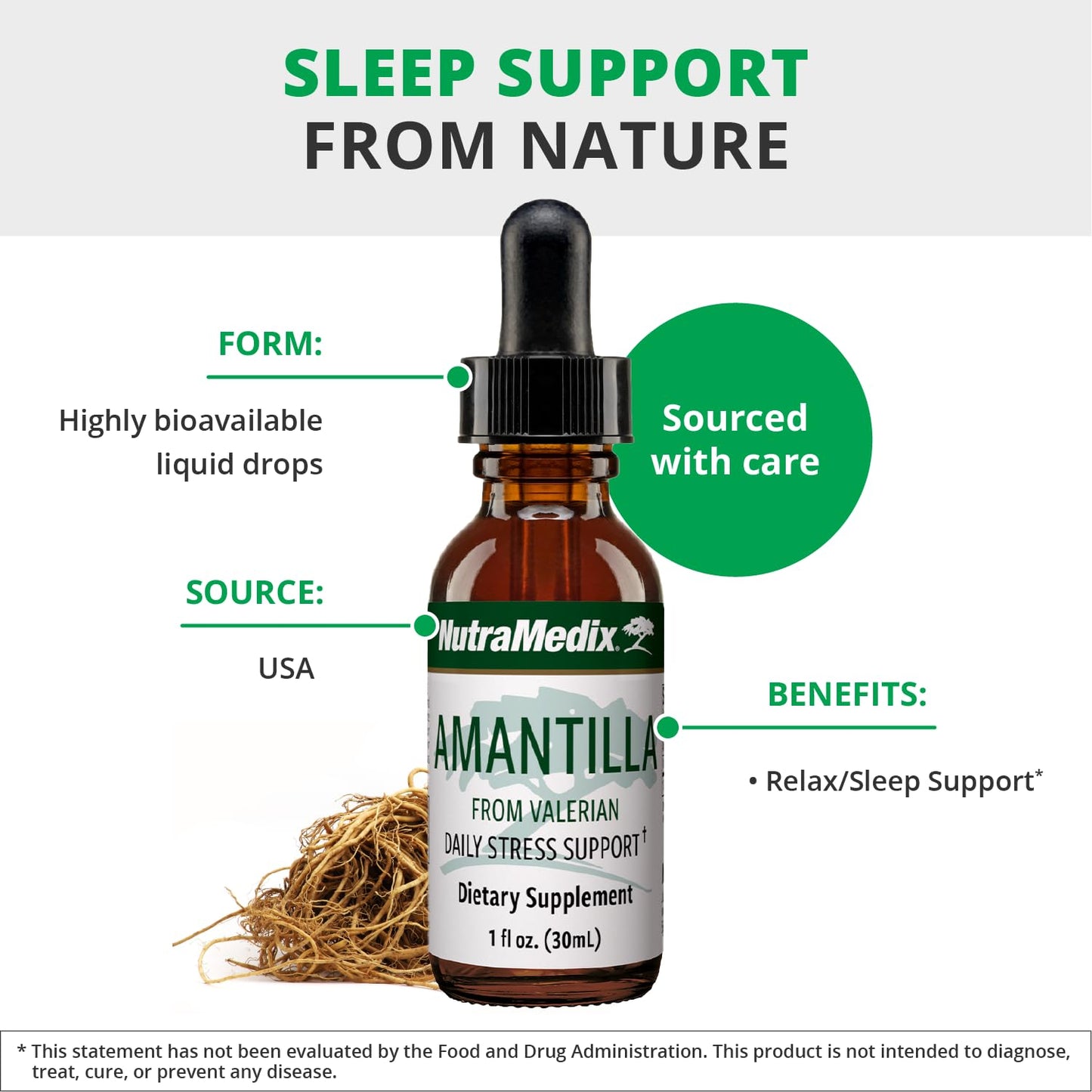NutraMedix Amantilla Tincture - Valerian Root for Stress Support & Calming Relief | Vegan Liquid Supplement (1oz / 30ml)