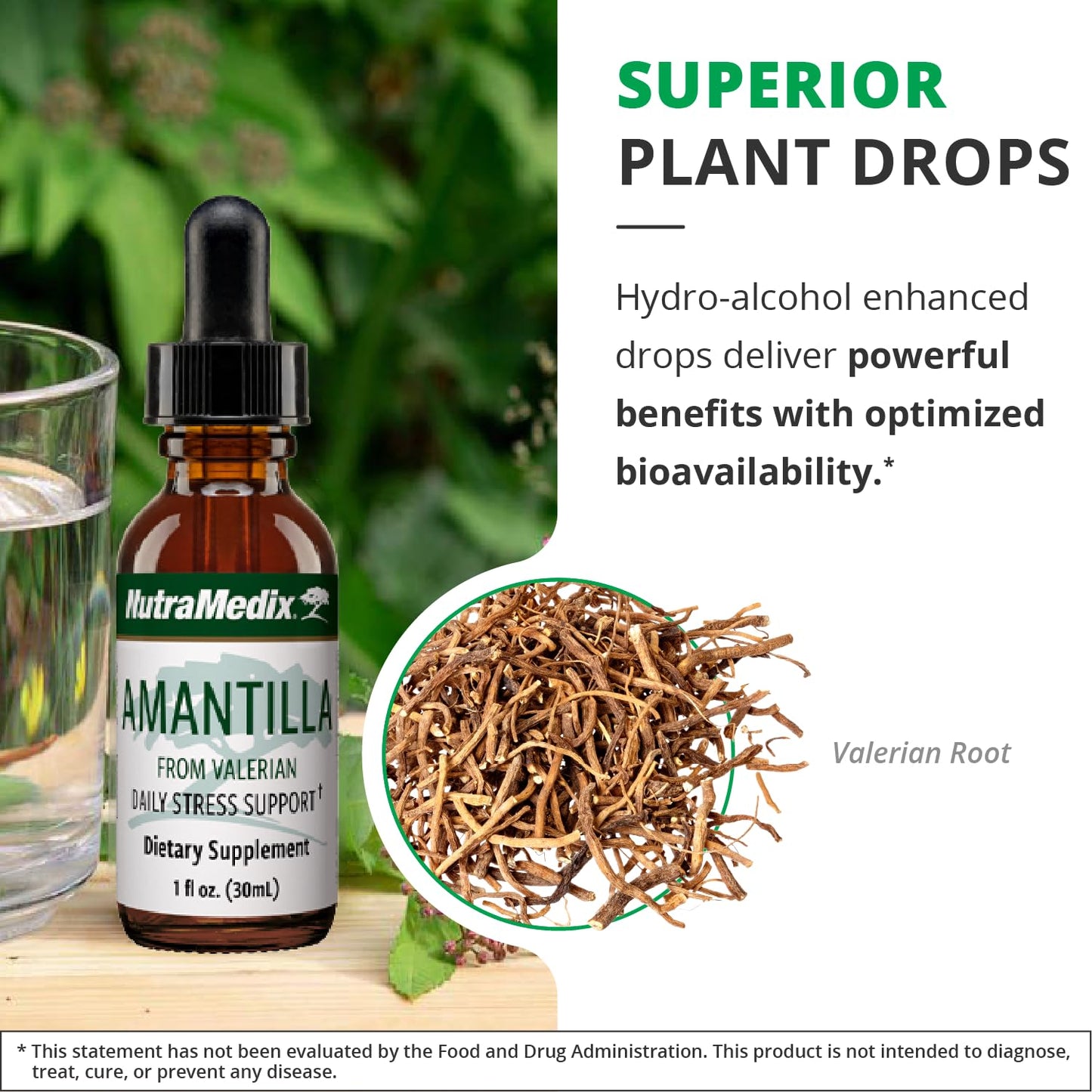 NutraMedix Amantilla Tincture - Valerian Root for Stress Support & Calming Relief | Vegan Liquid Supplement (1oz / 30ml)