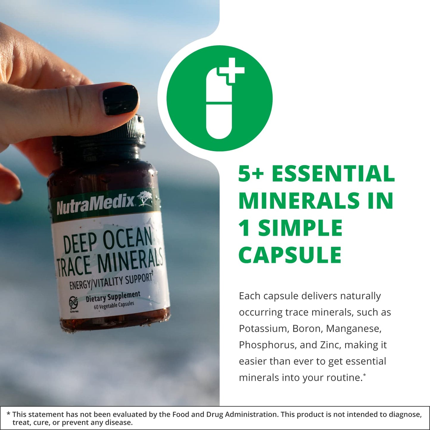 NutraMedix Deep Ocean Trace Minerals 1,000mg – Electrolyte Support & Essential Minerals (60 Capsules)