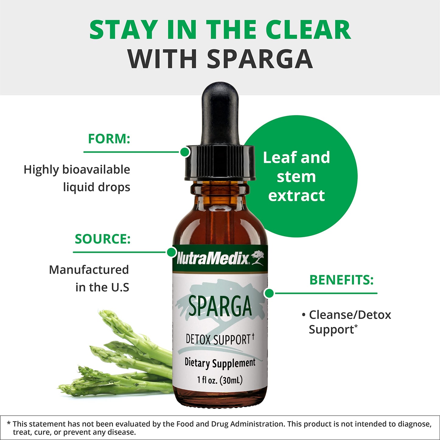 NutraMedix Sparga Tincture - Antioxidant Asparagus Extract for Detox & Digestive Support (1oz/30ml)