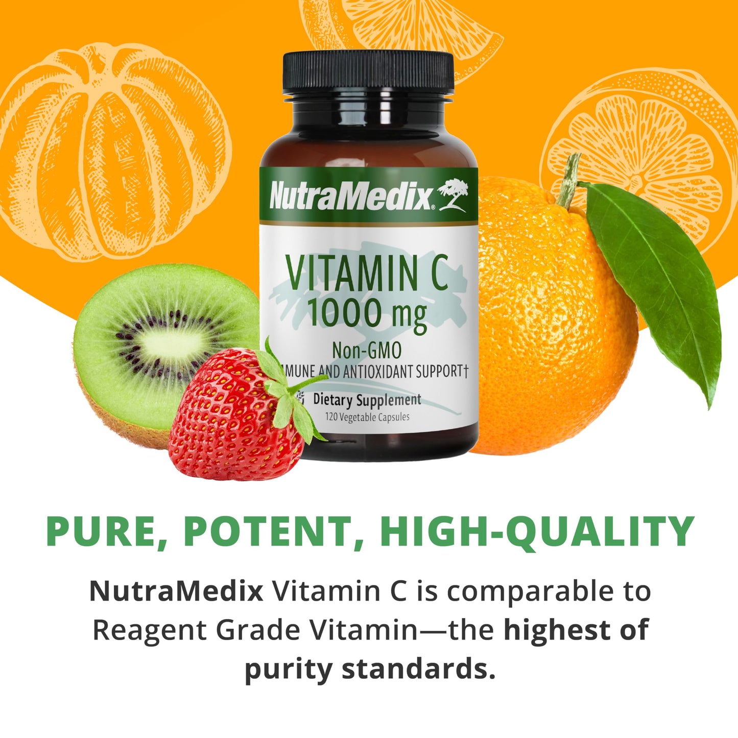 NutraMedix Vitamin C 1000mg – Immune Support & Heart Health | 120 Vegetarian Capsules | Vegan, Non-GMO