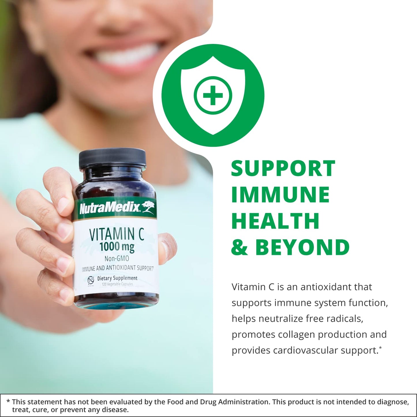 NutraMedix Vitamin C 1000mg – Immune Support & Heart Health | 120 Vegetarian Capsules | Vegan, Non-GMO