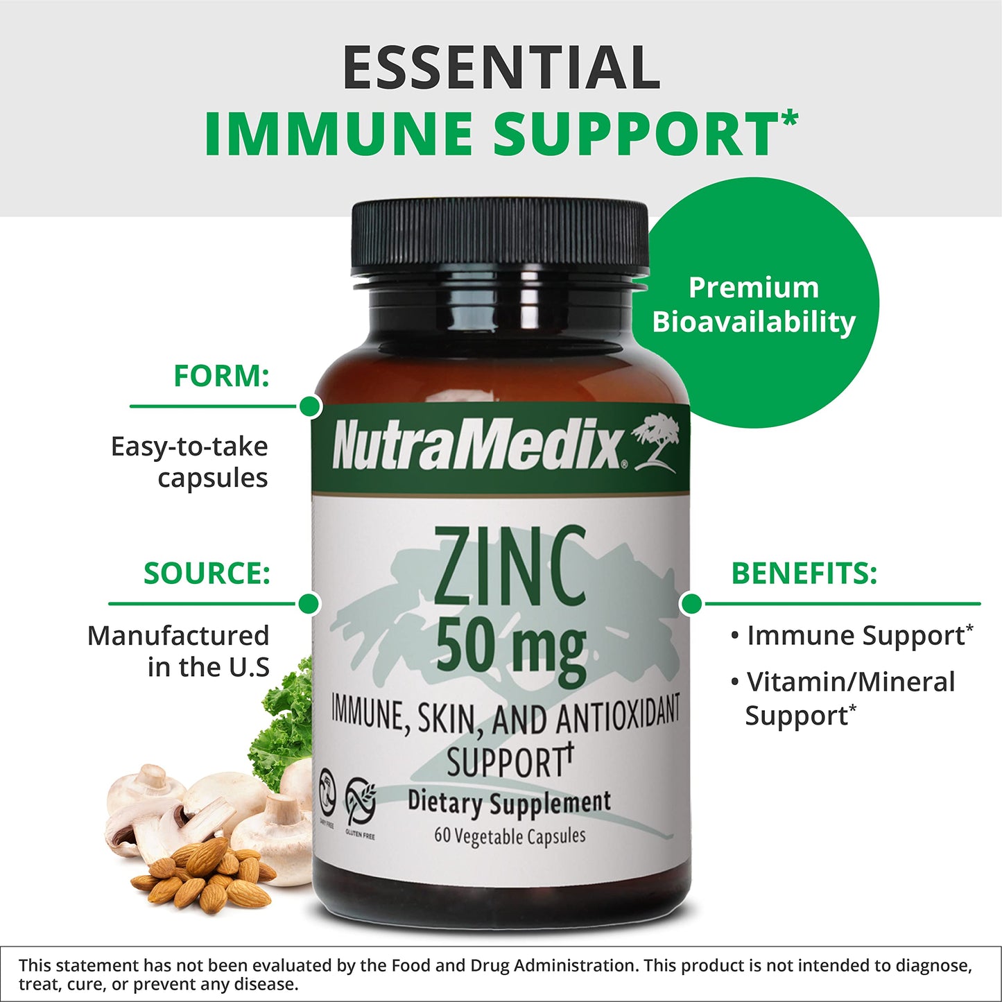 NutraMedix Zinc 50mg – Immune Support, Skin Health & Antioxidant (Pack of 2, 60 Capsules)