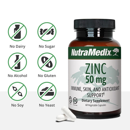 NutraMedix Zinc 50mg – Immune Support, Skin Health & Antioxidant (Pack of 2, 60 Capsules)