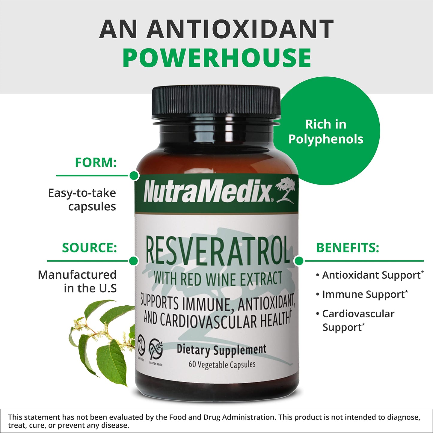 NutraMedix Resveratrol Capsules – Bioavailable Antioxidants from Red Wine Extract & Grape Skins (60 Capsules)
