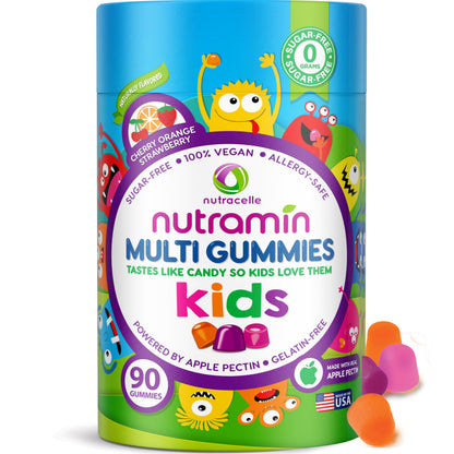 NUTRAMIN Sugar-Free Vegan Gummy Multivitamins for Kids – 90 Count Bottle | Nutracelle