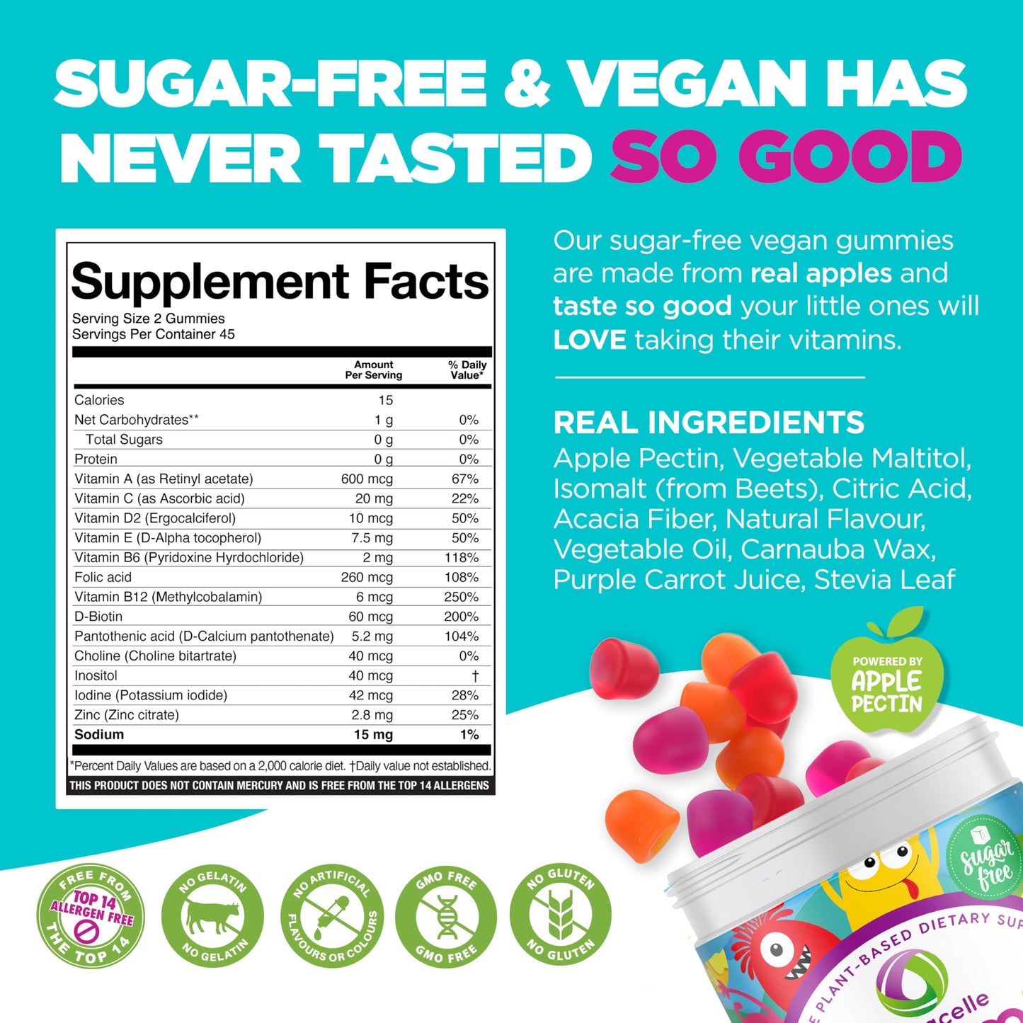 NUTRAMIN Sugar-Free Vegan Gummy Multivitamins for Kids – 90 Count Bottle | Nutracelle
