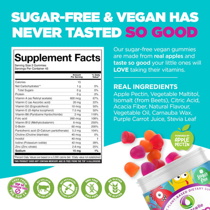 NUTRAMIN Sugar-Free Vegan Gummy Multivitamins for Kids – 90 Count Bottle | Nutracelle