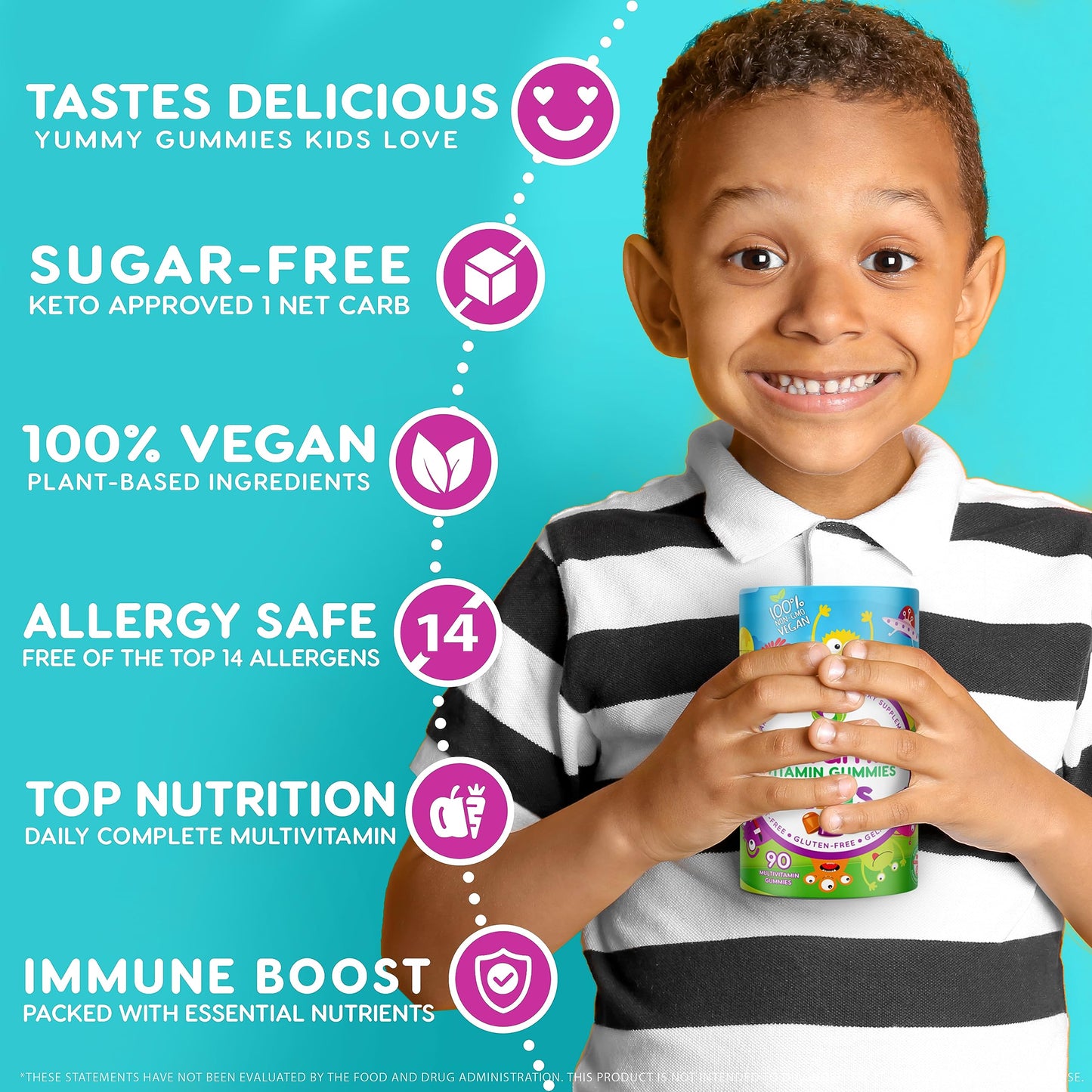NUTRAMIN Sugar-Free Vegan Gummy Multivitamins for Kids – 90 Count Bottle | Nutracelle