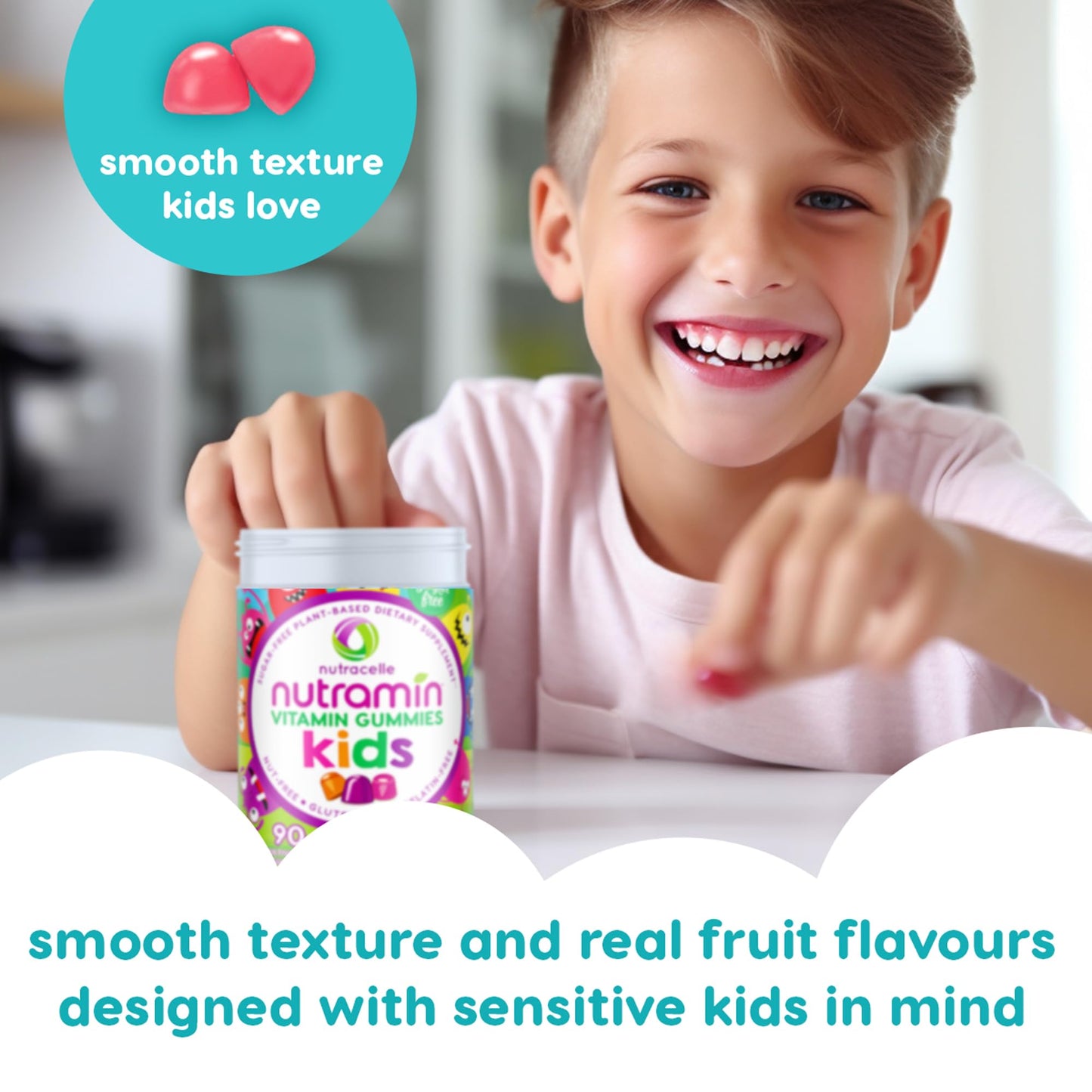 NUTRAMIN Sugar-Free Vegan Gummy Multivitamins for Kids – 90 Count Bottle | Nutracelle