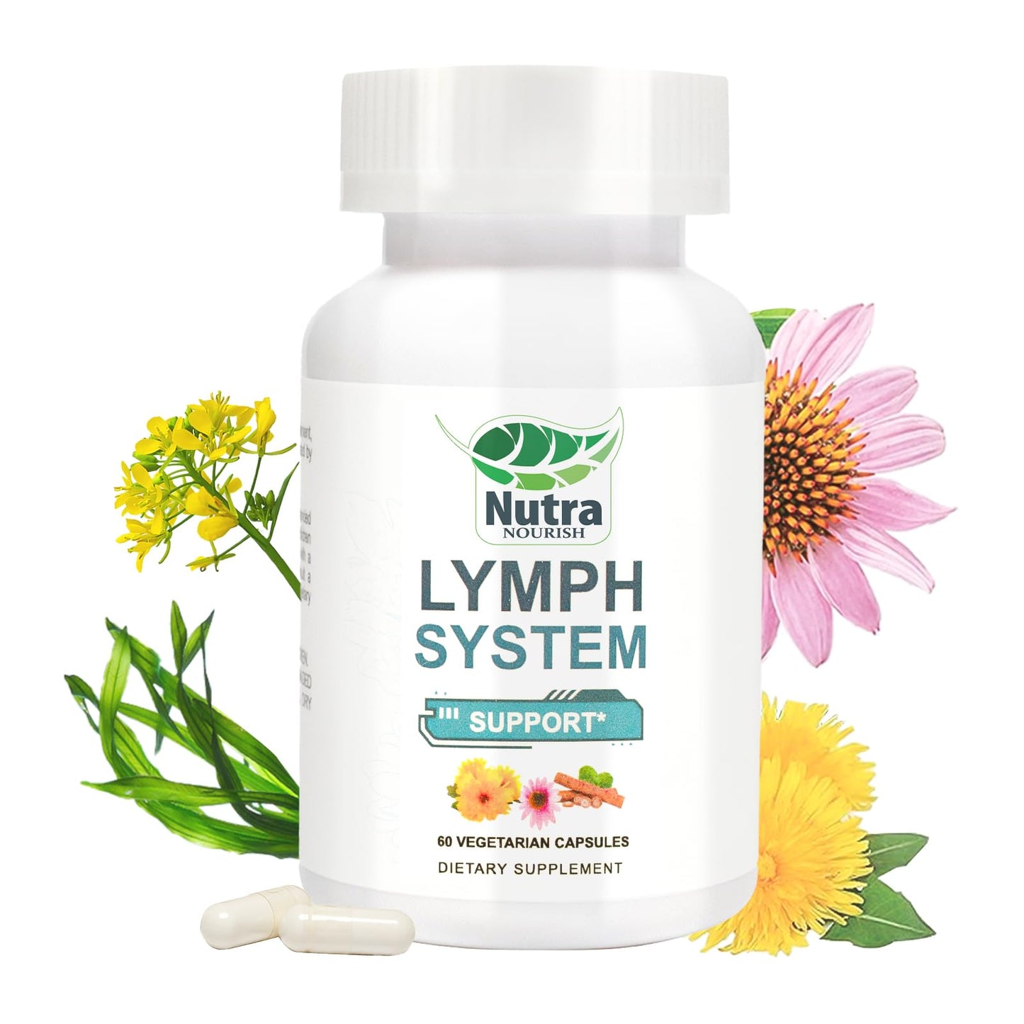 NutraNourish Lymphatic Drainage Supplement with Dandelion, Echinacea & Bromelain Extracts - Lymph System Support for Men and Women - 60 Count Bottles