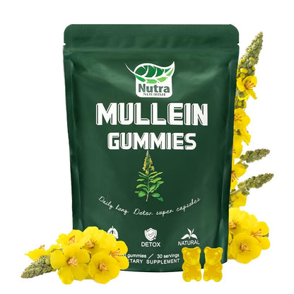 NutraNourish Mullein Gummies for Lung Detox – 1000mg Mullein Leaf Extract, Vegan Pear Flavor, Respiratory, Digestive & Immune Support