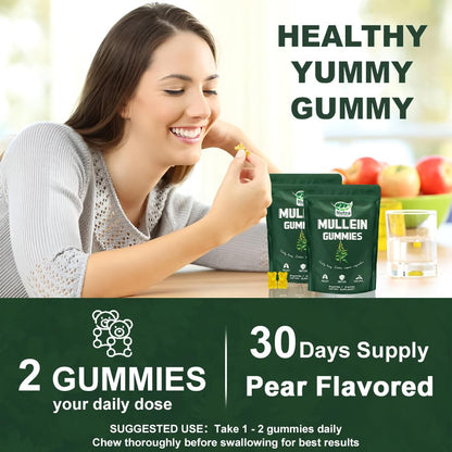 NutraNourish Mullein Gummies for Lung Detox – 1000mg Mullein Leaf Extract, Vegan Pear Flavor, Respiratory, Digestive & Immune Support