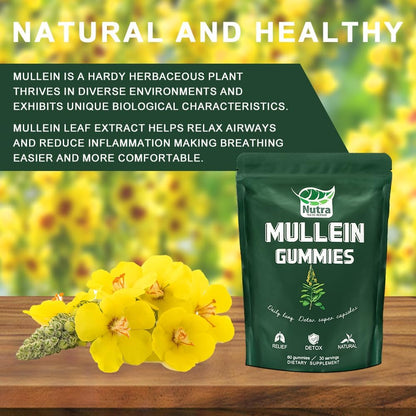 NutraNourish Mullein Gummies for Lung Detox – 1000mg Mullein Leaf Extract, Vegan Pear Flavor, Respiratory, Digestive & Immune Support