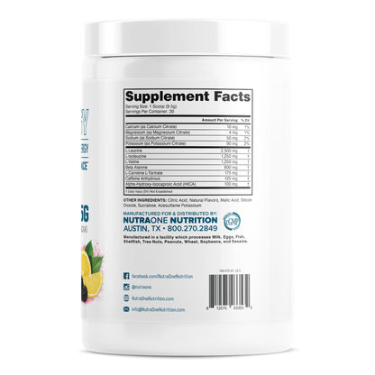 NutraOne Amino Energy BCAA Powder – Pre-Workout with Caffeine (Berry Lemonade, 30 Servings)