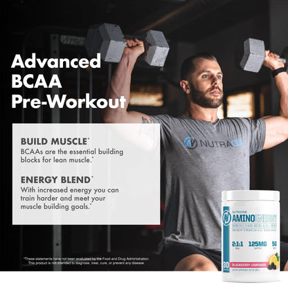 NutraOne Amino Energy BCAA Powder – Pre-Workout with Caffeine (Berry Lemonade, 30 Servings)
