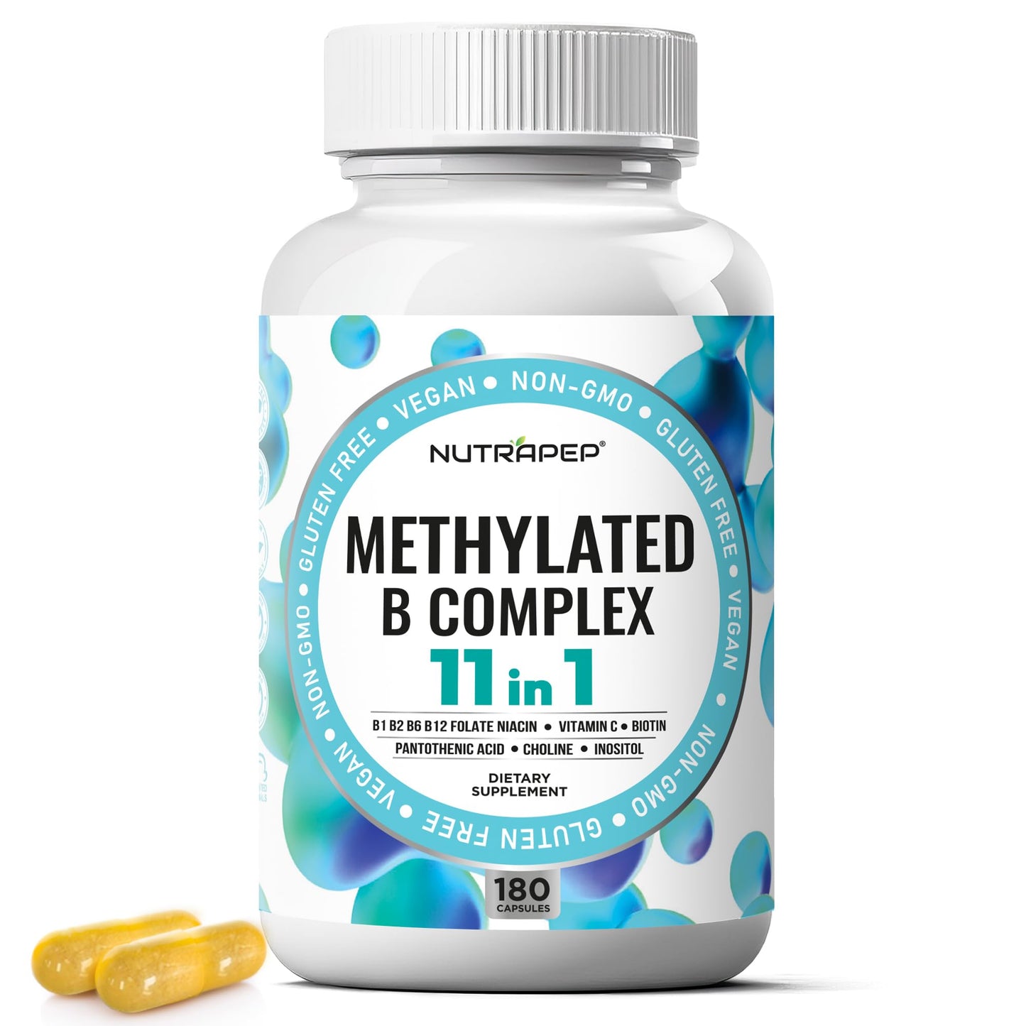 NutraPep Methylated B Complex Vitamins | 11-in-1 Bioactive B9 5-MTHF | Vegan