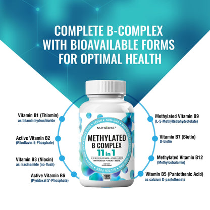 NutraPep Methylated B Complex Vitamins | 11-in-1 Bioactive B9 5-MTHF | Vegan