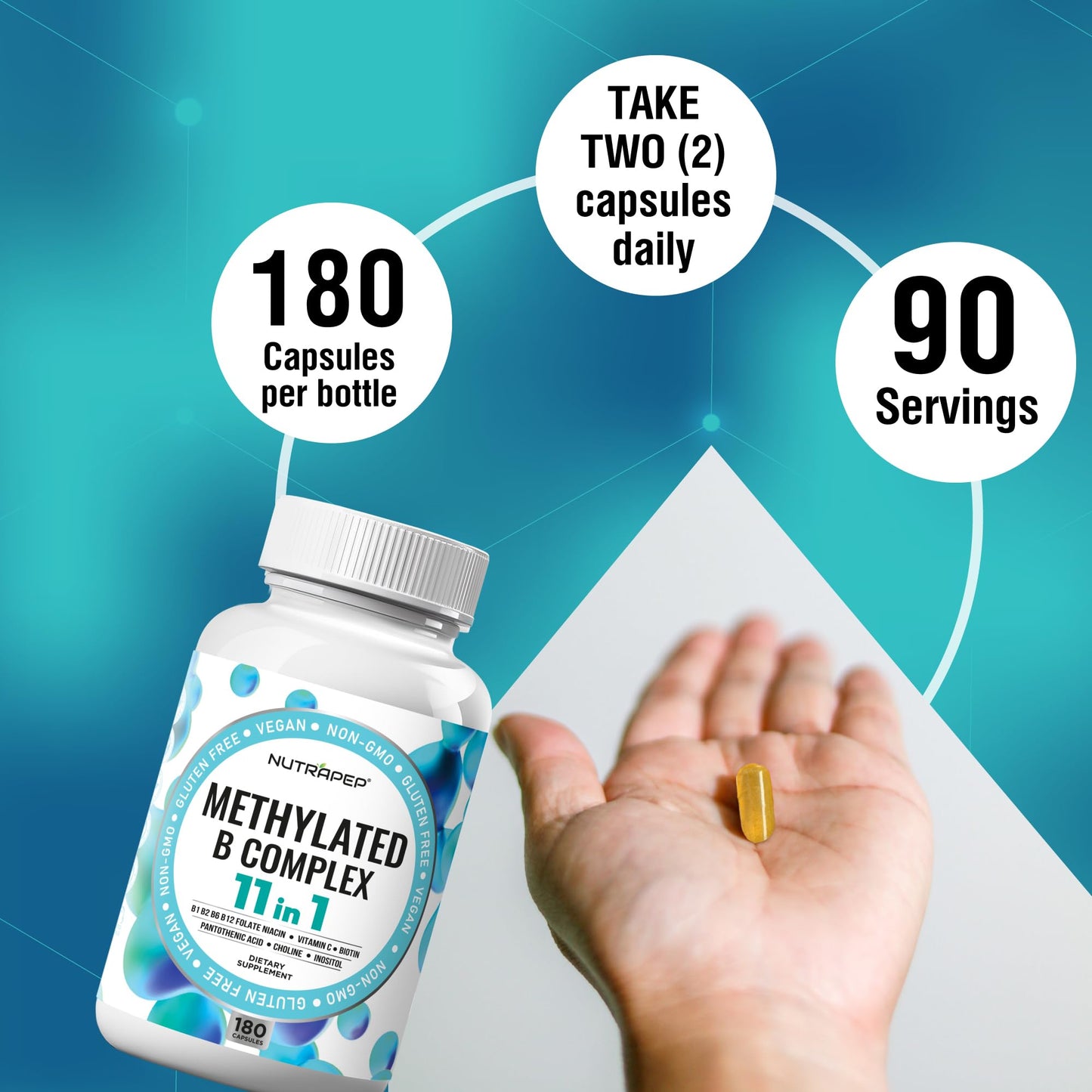 NutraPep Methylated B Complex Vitamins | 11-in-1 Bioactive B9 5-MTHF | Vegan