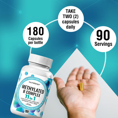NutraPep Methylated B Complex Vitamins | 11-in-1 Bioactive B9 5-MTHF | Vegan