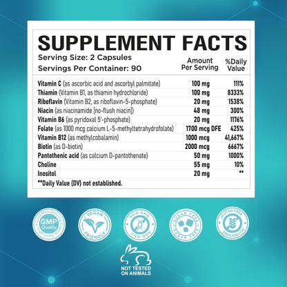 NutraPep Methylated B Complex Vitamins | 11-in-1 Bioactive B9 5-MTHF | Vegan
