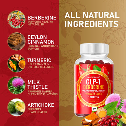 NutraPep Berberine HCl GLP-1 Gummies (1200mg) – Sugar Free, Gluten Free, High Potency GLP-1 Weight Loss Support