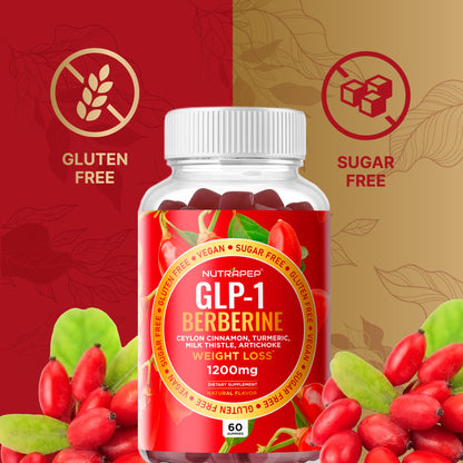 NutraPep Berberine HCl GLP-1 Gummies (1200mg) – Sugar Free, Gluten Free, High Potency GLP-1 Weight Loss Support