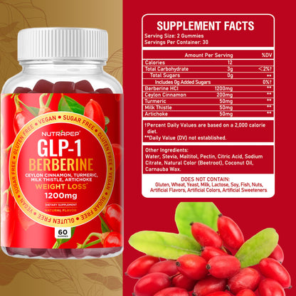 NutraPep Berberine HCl GLP-1 Gummies (1200mg) – Sugar Free, Gluten Free, High Potency GLP-1 Weight Loss Support