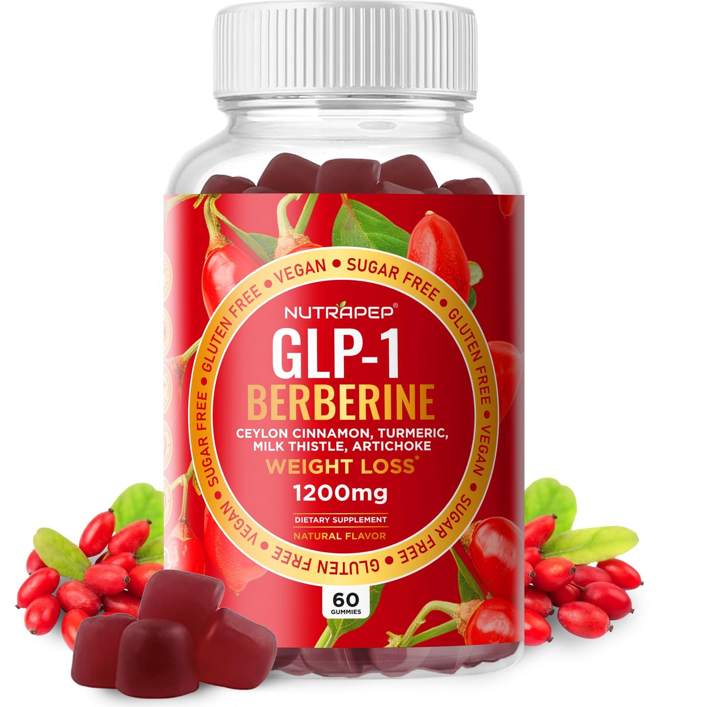 NutraPep Berberine HCl GLP-1 Gummies (1200mg) – Sugar Free, Gluten Free, High Potency GLP-1 Weight Loss Support