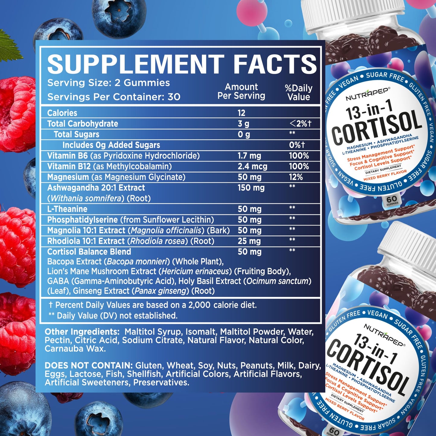 NutraPep Cortisol Gummies for Women & Men — 13-in-1 Cortisol Reducer (Vegan, Sugar Free)