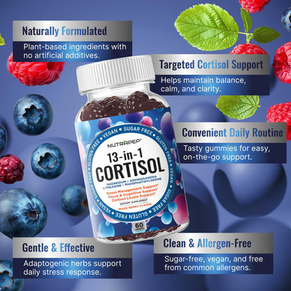 NutraPep Cortisol Gummies for Women & Men — 13-in-1 Cortisol Reducer (Vegan, Sugar Free)