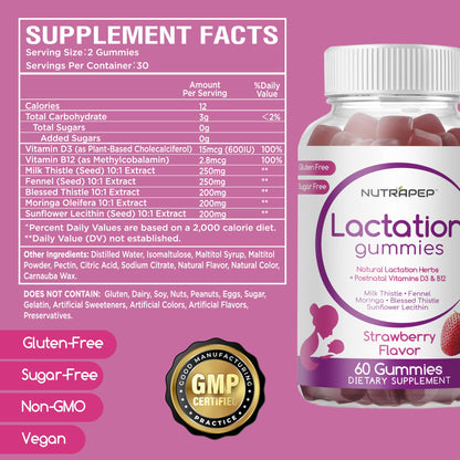 NutraPep Lactation Gummies – Postnatal Support & Milk Production Boost (D3, B12, Milk Thistle)