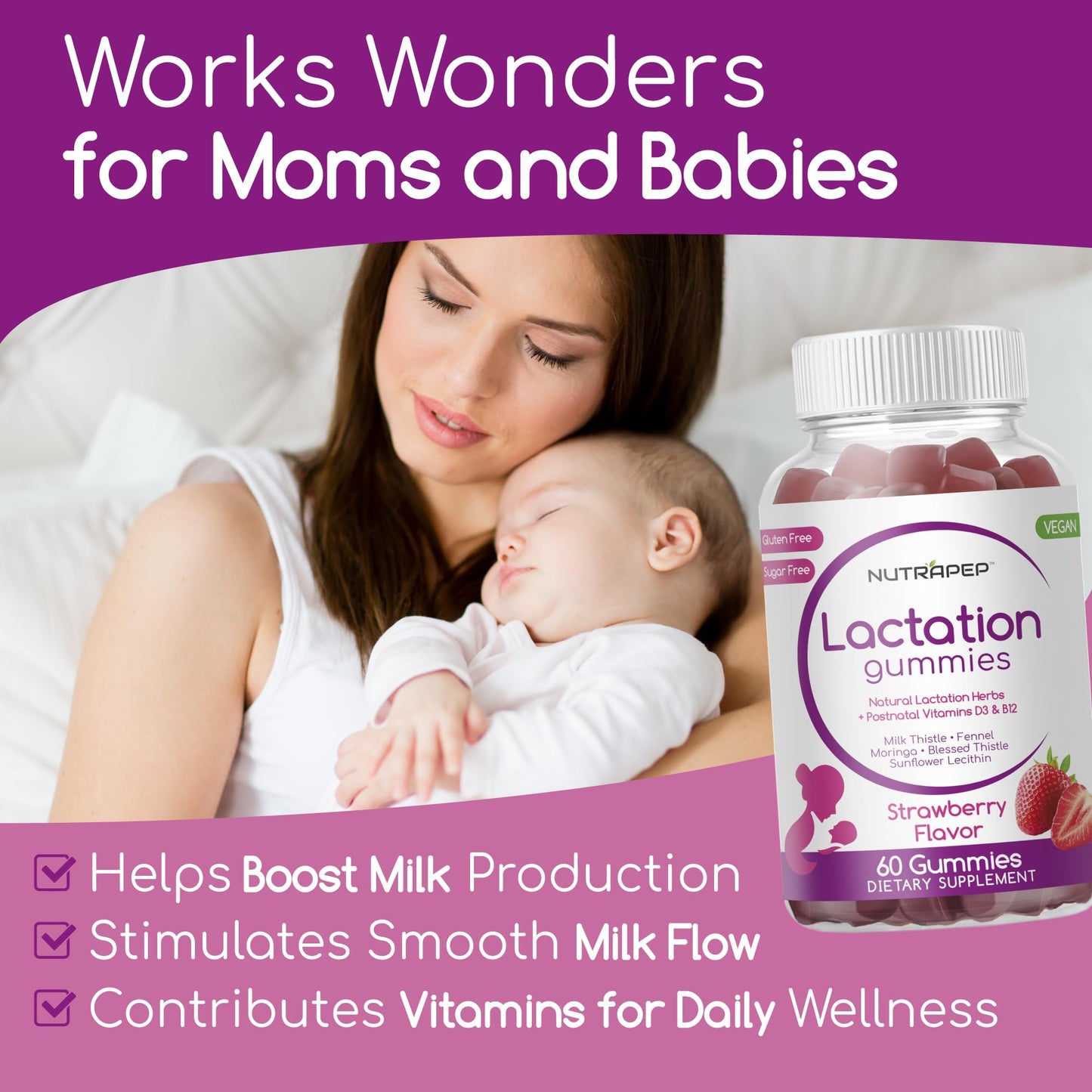 NutraPep Lactation Gummies – Postnatal Support & Milk Production Boost (D3, B12, Milk Thistle)